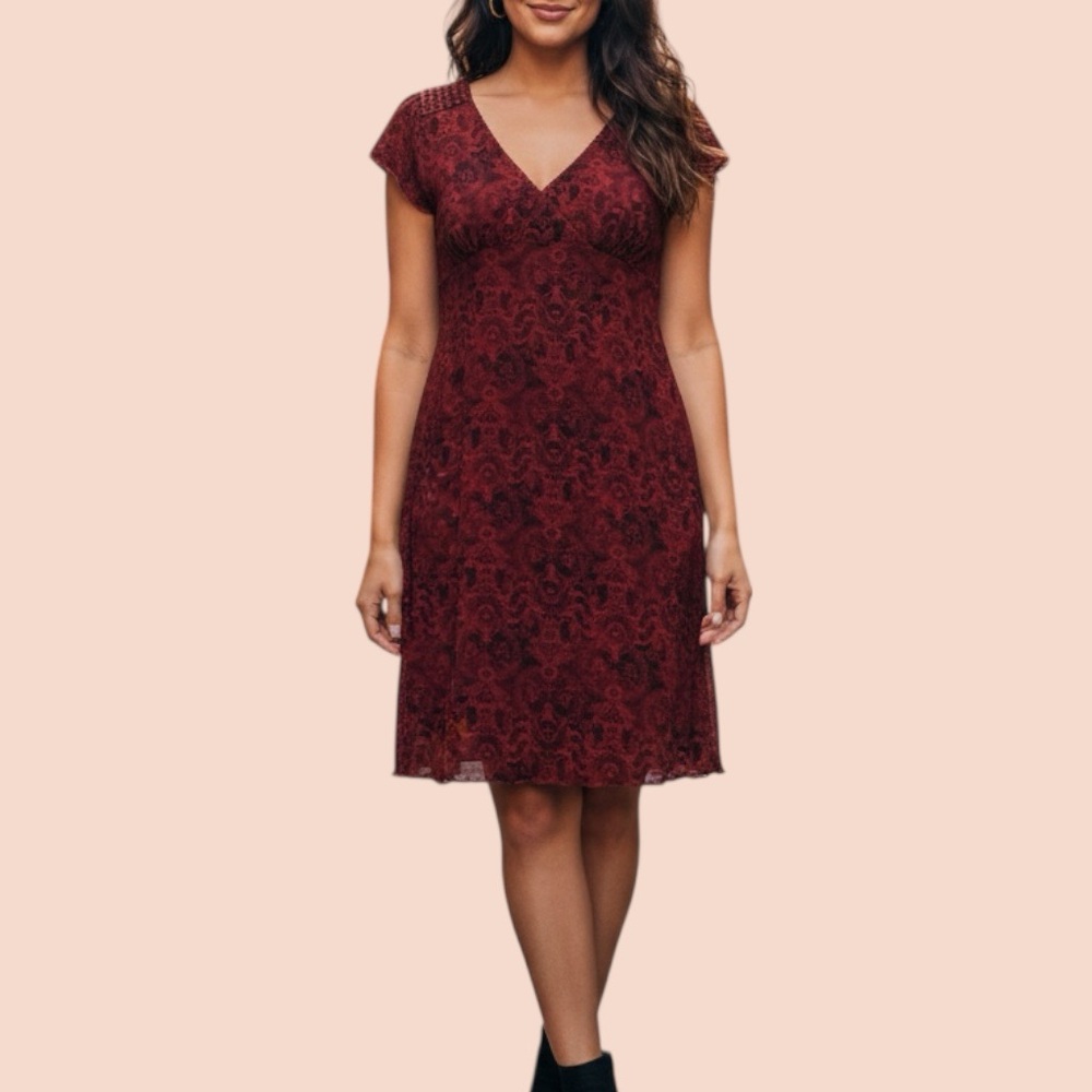 CDC Petite Rust Paisley Floral Print Dress Sz 14 VTG